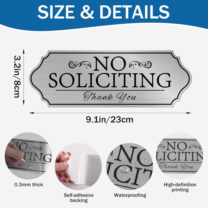 LUHIMO No Soliciting Sign Sticker for Front Door, Self-Adhesive Brushed Silver Vinyl Modern No Solicitors Sign, No Solicitation for House，Home, Business, Apartments,and Office Door - Image 2